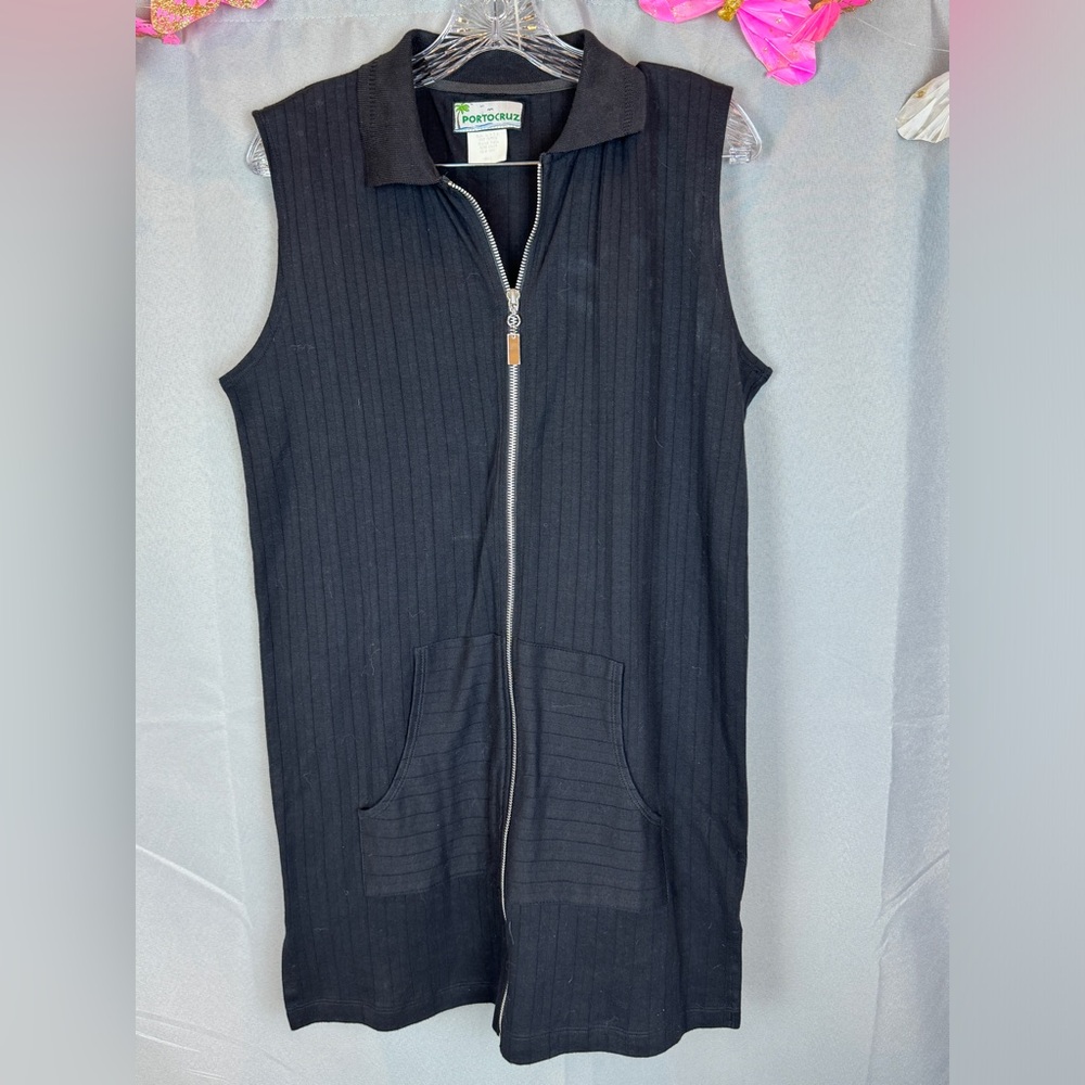Porto Cruz Black Zippered Polo Cover Up- Sz Small
